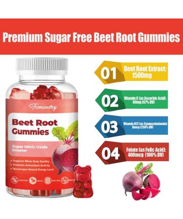 Sugar Free Beet Root Gummies - 1500mg Nitric Oxide Chews for Energy & Whole Body Health | 60 Count Supplement for Men & Women - Buy Online on GoSupps.com