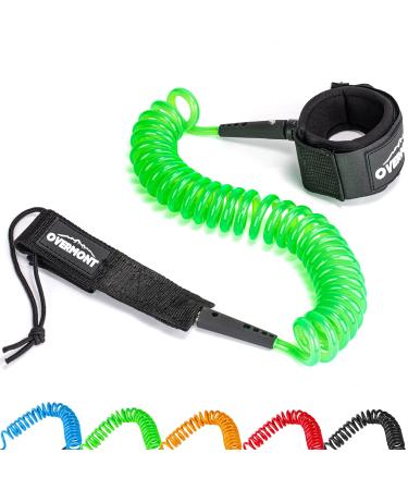 Overmont Surfboard Leash Premium Stand Up Paddle Board Leg Rope Wrist Strap Coiled 10 ft TPU Safe for Paddleboard, Shortboard, Longboard green