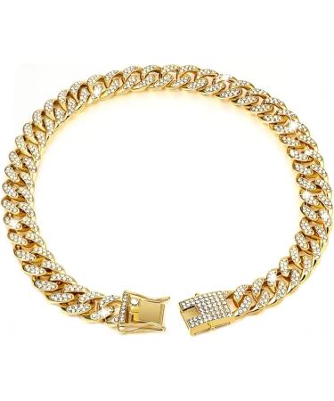 Cuban Connection Dog Collar - 17.7 Cuban Link Chain Alloy Diamond Gold Bling Jewelry for Dogs & Cats - Buy Online on GoSupps.com
