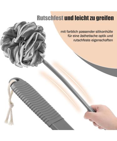 Rolizoe Loofah with Handle & Stem Back Brush - Gray & White Bathing Set | Deep Cleaning Shower Sponge 43cm - Buy Online on GoSupps.com