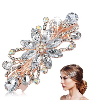 Metal French Flower Hair Clips Rhinestone Hair Clips Antique French Crystal Barrette Hair Pins White Flower Leafy Pins Hair Accessories for Women Bridal Wedding Party