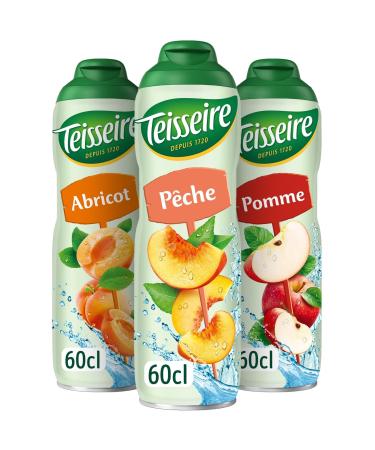 Set of 3 Teisseire Syrups (Peach Apricot Apple) for Refreshing Drinks Cocktails Recyclable Bottle 3 x 60 cl