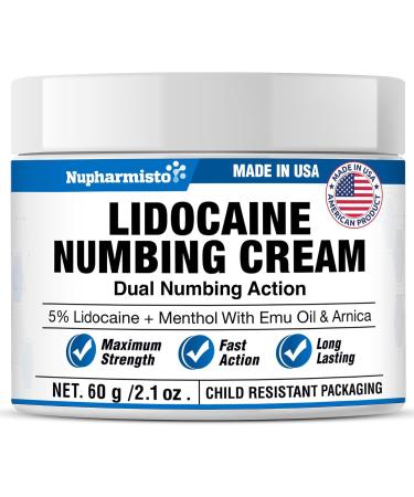 Lidocaine Numbing Cream Maximum Strength: Long Lasting Painless Topical Numb - Extra Relief with Lidocaine Menthol Arnica and Emu Oil 2.1oz/ 60g