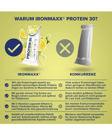 Ironmaxx 30 Protein Bar - Lemon | Gluten-Free Palm Oil-Free Low-Carb & Sugar-Reduced | 24 x 35g Protein Bars - Buy Online on GoSupps.com