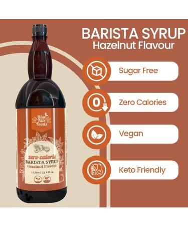 Blue Nile Foods Barista Hazelnut Coffee Syrup Zero Sugar Syrup Keto Friendly Coffee Gift Calorie/Sugar Free Coffee Syrups for Coffee Drinks (Hot/Iced) 1L - Buy Online on GoSupps.com