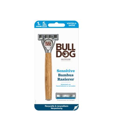BULLDOG - Wet shave for men | Sensitive razor with bamboo handle | Razor + 4 replacement blades | 5-blade