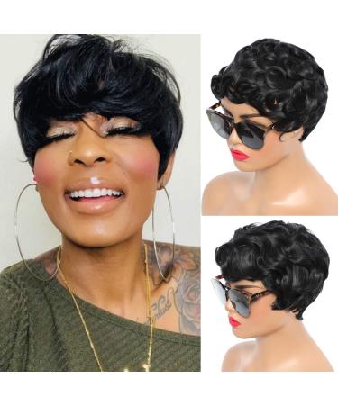 Short Pixie Cut Wigs for Black Women Synthetic Black Wig Short Women Pixie Cut Wig Fashion Natural Womens Wigs Short Hair Replacement Wigs Daily Heat Resistant Fiber 1B Color Hair by UPerfe Natural 1B#
