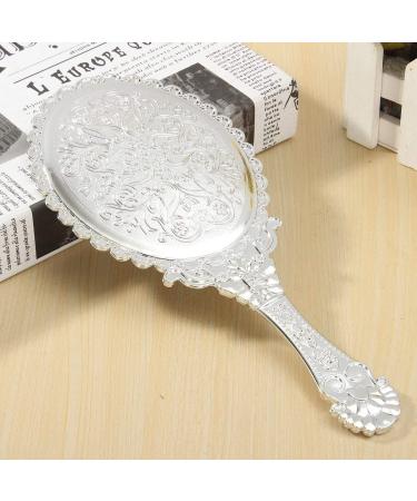 Bluelover Vintage Repousse Oval Makeup Floral Mirror - Silver Hand Held Cosmetic Mirror - Buy Online on GoSupps.com