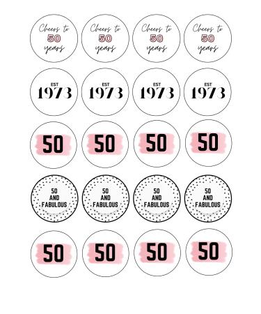 20 x 4.5cm edible 50th Birthday Pink champagne prosecco flute drink toppers uncut