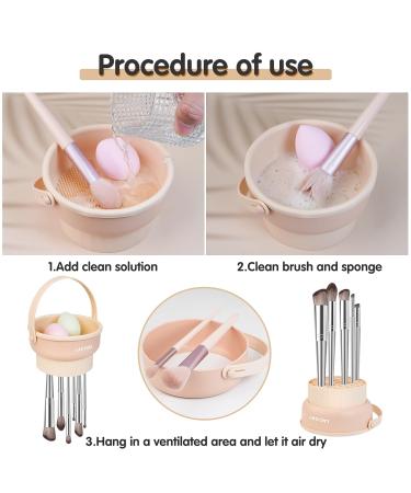 3 in 1 Makeup Brush Cleaner Mat & Bowl - Silicone Brushes Cleaner with Hanger | Beauty Sponge & Blender Holder - Khaki - Buy Online on GoSupps.com
