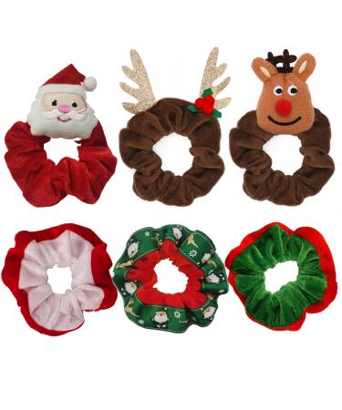 6 Pieces Christmas Hair Ties Hair Rings Ladies Holiday Xmas Elastic Bobbles Hair Bands Hair Scrunchies for Girls Women