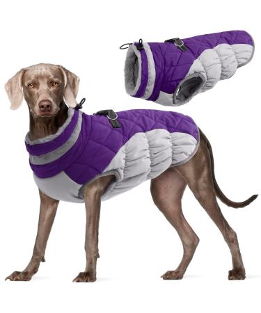 Kuoser waterproof dog coat cold weather winter warm jacket for small medium -sized dogs cozy dog sweater with fleece lined reflective puppy winter vest pet clothing xxxl purple