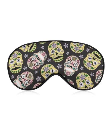 Colored Sugar Skull Flower Sleeping Mask Soft Comfortable Eye Mask with Adjustable Head Strap Light Blindfolds Eye Cover Shade for Boys Girls Women Men Plane Travel