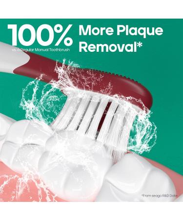 SEAGO Rechargeable Sonic Electric Toothbrush - 30 Days Battery 5 Modes 2 Minute Timer Portable with 8 Brush Heads - Perfect for Adults (Red - Buy Online on GoSupps.com