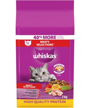 WHISKAS Seafood Selections Adult Dry Cat Food with Real Salmon 9.1kg Bag & Meaty Selections Adult Dry Cat Food with Real Chicken 2kg bag - Buy Online on GoSupps.com