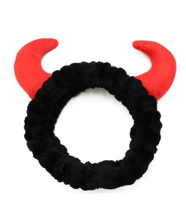 Womens Coral Fleece Spa Headband 2 Pack Devil Horn for Makeup and Skincare - Black + Red - Buy Online on GoSupps.com