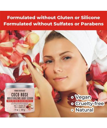 Coconut Rose Body Scrub Exfoliator with Biotin, Collagen & Stem Cells | Natural Exfoliating Salt Scrub for Moisturizing Skin, Acne, Cellulite, Wrinkles | 11 oz - Buy Online on GoSupps.com