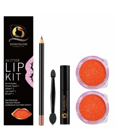 Glitter Lip Kit- Long lasting Water-proof Transfer & Smudge-proof Get Dazzling orange Lips- kit includes: 2x Glitter 1x Primar glue 1x lip liner 1x brush Deep orange