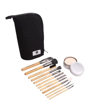 Essential SFX Makeup Brush Kit - 12 Piece Special Effects Makeup Brush Set with Vanilla Fragrance Brush Soap Cleanser & Standing Makeup Brush Bag - Professional Brush Kit for SFX Makeup Artists - Film Theater Halloween - Collection #1 Collection #1 Kit (1