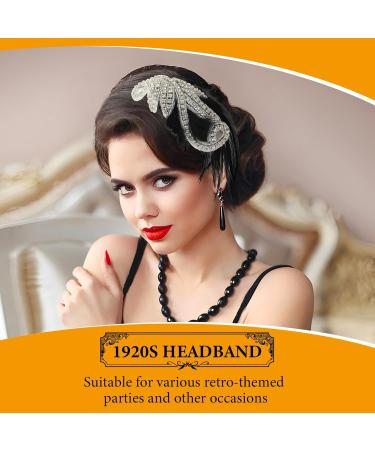 WLLHYF 1920s Flapper Headband Feather Beaded Vintage Headpiece Roaring 20s Rhinestone Leaf Hair Band Gatsby Party Fascinator Accessories for Women Girls - Buy Online on GoSupps.com