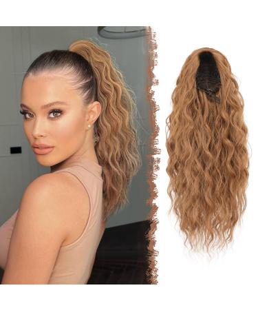 Feshfen ponytail hair part with cord long waves braid extension hair extensions synthetics wavy hair extension clip in ponytail for women 45 cm toffee brown