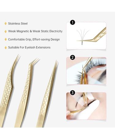 Beauty7 Professional Stainless Steel Eyelash Extension Tweezers - Curved Precision Tweezers with Etui - Multi-Way Gold Color | Shop Now! - Buy Online on GoSupps.com