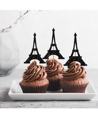 Eiffel Tower Cupcake Toppers Wedding Party Decor Bridal Shower Dessert Cupcake Toppers Paris Themed Birthday Party Decoration - Black Glitter - Buy Online on GoSupps.com