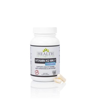 Health As It Ought To Be Vitamin K2 MK-7 150mcg 100 Capsules  (Does not Contain K1 or MK4) - Works with Vitamin D - Soy Free - Tested for Purity and Strength