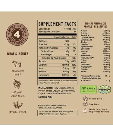 Earth Fed Muscle Ca-Cow! Chocolate - 2lb Truly Grass Fed Whey Protein No Fillers Non-GMO Soy Free Hormone Free - Buy Online on GoSupps.com