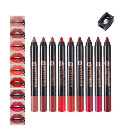 MEICOLY 9 Colors Matte Lipstick, Lip Liner Pencil Set, Durable Velvet Lipstick Combination Kit, Nude Color Vibrant Smooth for Black Women with 1 Large Sharpener 9 color lipstick lip liner set