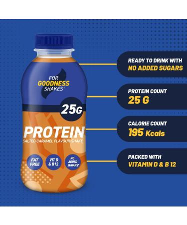 For Goodness Shakes Salted Caramel Drink High Protein Fat-Free Ready-To-Drink 25g Protein Vitamin D & B-12 No Added Sugar Low Calorie 195 Kcal Suitable For Breakfast Pre Post Workout 8x435ml - Buy Online on GoSupps.com