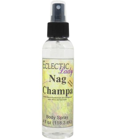 Nag Champa Body Spray (Double Strength) 4 ounces Body Mist for Women with Clean Light & Gentle Fragrance Long Lasting Perfume with Comforting Scent for Men & Women Cologne with Soft Subtle Aroma 4 Fl Oz (Pack of 1)