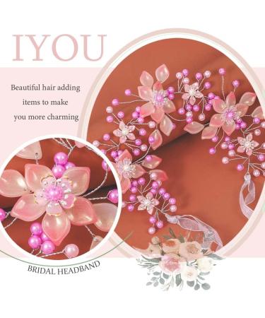 IYOU Flower Girl Hair Accessories Pink Pearl Communion Headpiece Birthday Bridal Wedding Headband for Girls - Buy Online on GoSupps.com