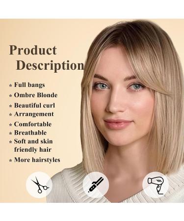 Emmor Blonde Wigs with Curtain Bangs | Shoulder-Length Synthetic Heat-Resistant Wigs for Women - Natural Comfortable Ombre Look - Buy Online on GoSupps.com