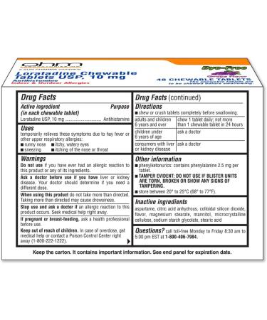 Ohm Loratadine 10mg Chewable Tablets Non-Drowsy Antihistamine for Indoor & Outdoor Allergies | Grape Flavor Dye-Free Allergy Relief (Large 48 Count) Large 48 - Buy Online on GoSupps.com