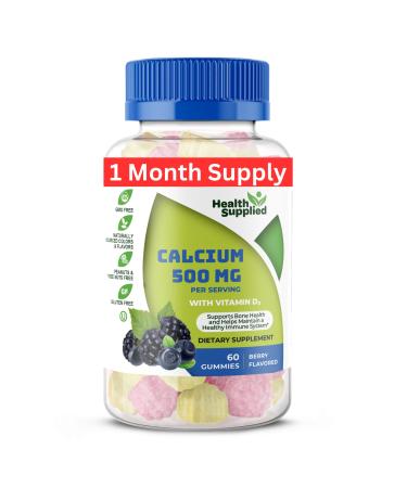 Calcium 500mg with Vitamin D3 1000 IU Gummies | Daily Dietary Supplement | Bone Strength Growth Teeth | for Adults Teens Kids | Great Tasting Natural Berry Flavor Vitamin Gummy