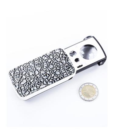 Snowmanna-30X/60X/90X LED Lighted Slide out Pocket Magnifying Glass High Magnification with LED and UV Lights Portable Loupe Magnifier Loop Currency Detecting Jewelry Magnifier (silver)