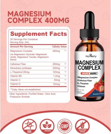 Magnesium Glycinate Liquid 400mg High Absorption Magnesium Complex supplemen with Vitamin B6 D C to Support Sleep Muscle Nerve Health Non-GMO Gluten Free Vegan (2 Fl Oz/Strawberry) Strawberry 2 Fl Oz (Pack of 1) - Buy Online on GoSupps.com