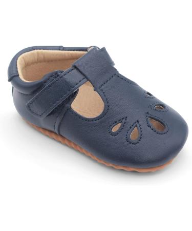 Dotty Fish Leather T-bar First Walking Shoes for Baby and Toddler Girls, Non-Slip, Size 6 UK Child, Navy T Bar - Buy Online on GoSupps.com