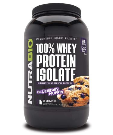 NutraBio Labs 100% Whey Protein Isolate Blueberry Muffin 2 lb (907 g)