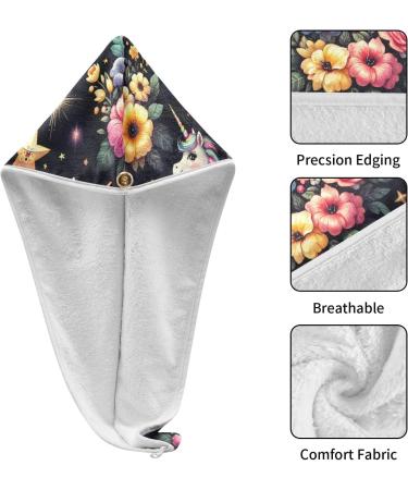 Adorable Unicorns & Celebrity Flowers Hair Towel 2 Pack | Super Absorbent Quick Dry Turbans for Women & Girls - Perfect Hair Care Accessory - Buy Online on GoSupps.com