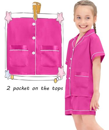 SWOMOG Kids Satin Pyjamas Set - 6-7 Years Rose Red | Short Sleeve 2 Piece Lounge Set for Girls Boys - Buy Online on GoSupps.com