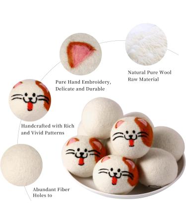 XL Cute Cat Face Wool Dryer Balls - Handmade Reusable Fabric Softener | Organic Shorten Drying Time | 3 Pack for 1000+ Loads - Buy Online on GoSupps.com