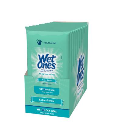 Wet Ones Sensitive Skin Hand and Face Wipes, 20 Count (Pack of 10)