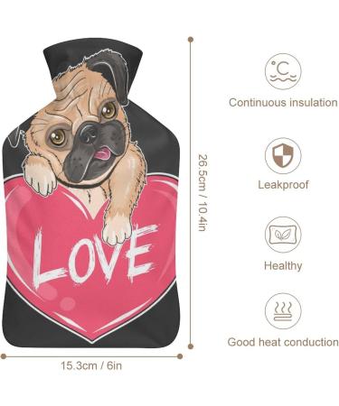 Pug Dog Lover Hot Water Bottle with Plush Cover - Hand Warmer for Adults & Kids | 26.5x15.3 cm - Buy Online on GoSupps.com