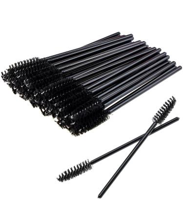 Ukerdo 50pcs Extensions Mascara Wands Spoolie Brush Disposable Eyelash Cosmetic Cleansing Applicators Eyebrow Lash Comb Tool Kits Black Handle