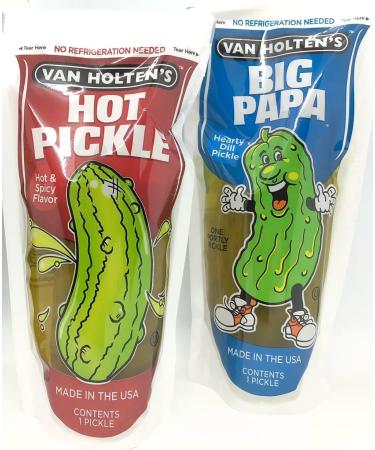 Van Holten's American Pickles (2 Pack) JUMBO HOT & BIG PAPA - Variety Pickle-In-A-Pouch Gift Hamper - Crunchy Sour & Flavorful Pickles - Authentic American Snack - Hearty Dill Pickle Hot & Spicy