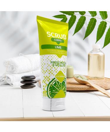 BullTek Lime Exfoliating Body Scrub Cream 150 ml with Ginger Ponce Aloe Vera and The Green Freshness and Vitality for the Skin Deep Hydration with Glycerine Exfoliates and Nourishes All Types