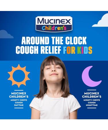 Mucinex Children's Mighty Chews Day and Night time Kids Cough Medicine Easy to Dose Cough Suppressant Kids Travel Medicine for Cough Mixed Berry Flavor 16 Chewable Tablets (Combo Pack) - Buy Online on GoSupps.com