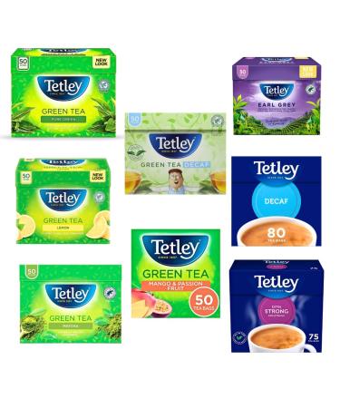 Tetley Tea Variety Pack 50-80 Tea Bags Assorted Flavours Green Tea Lemon Decaf Mango and Passion Fruit Matcha Earl grey Extra Strong Decaf (50 Tea Bags Tetley Green tea) Tetley Green tea 50 Tea Bags - Buy Online on GoSupps.com